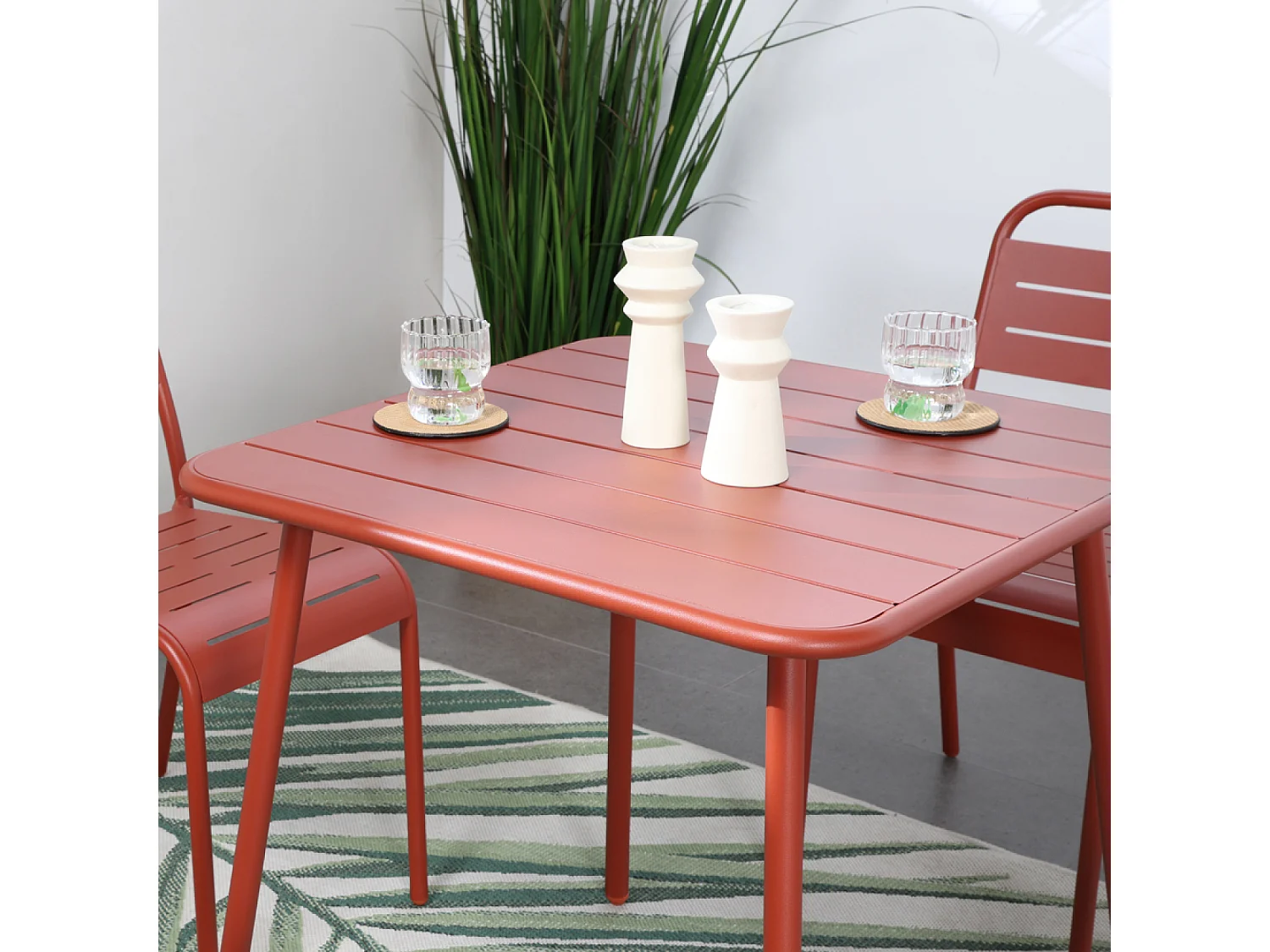 Table salon de jardin repas 4 places 70x70cm terracotta BERGAME