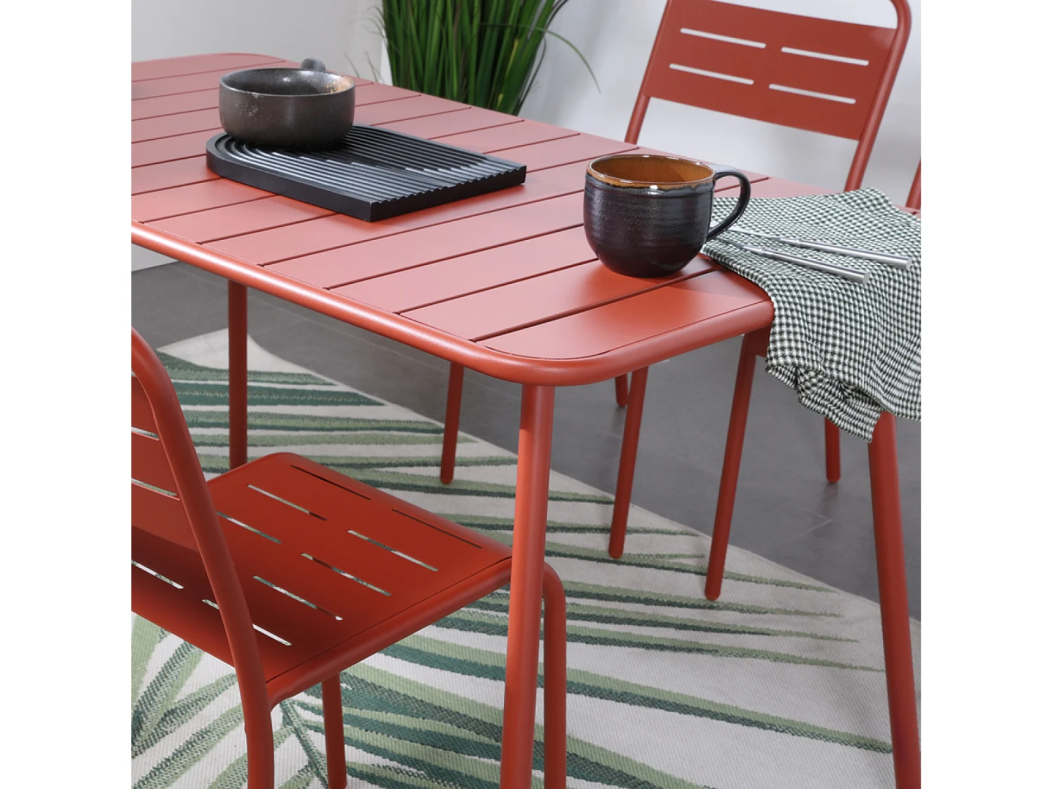 Table salon de jardin repas 4 à 6 places 120x70cm terracotta BERGAME