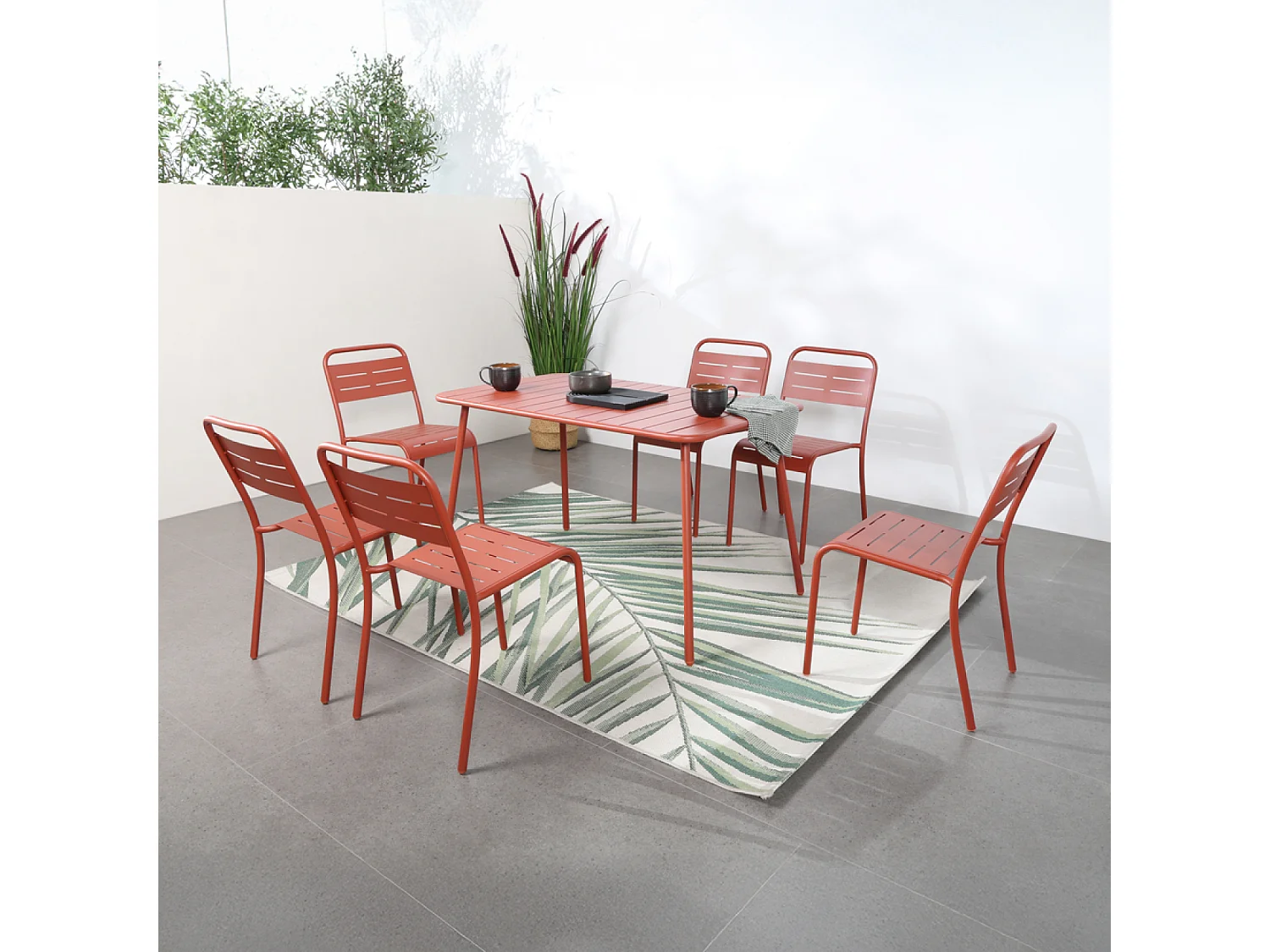 Table salon de jardin repas 4 à 6 places 120x70cm terracotta BERGAME