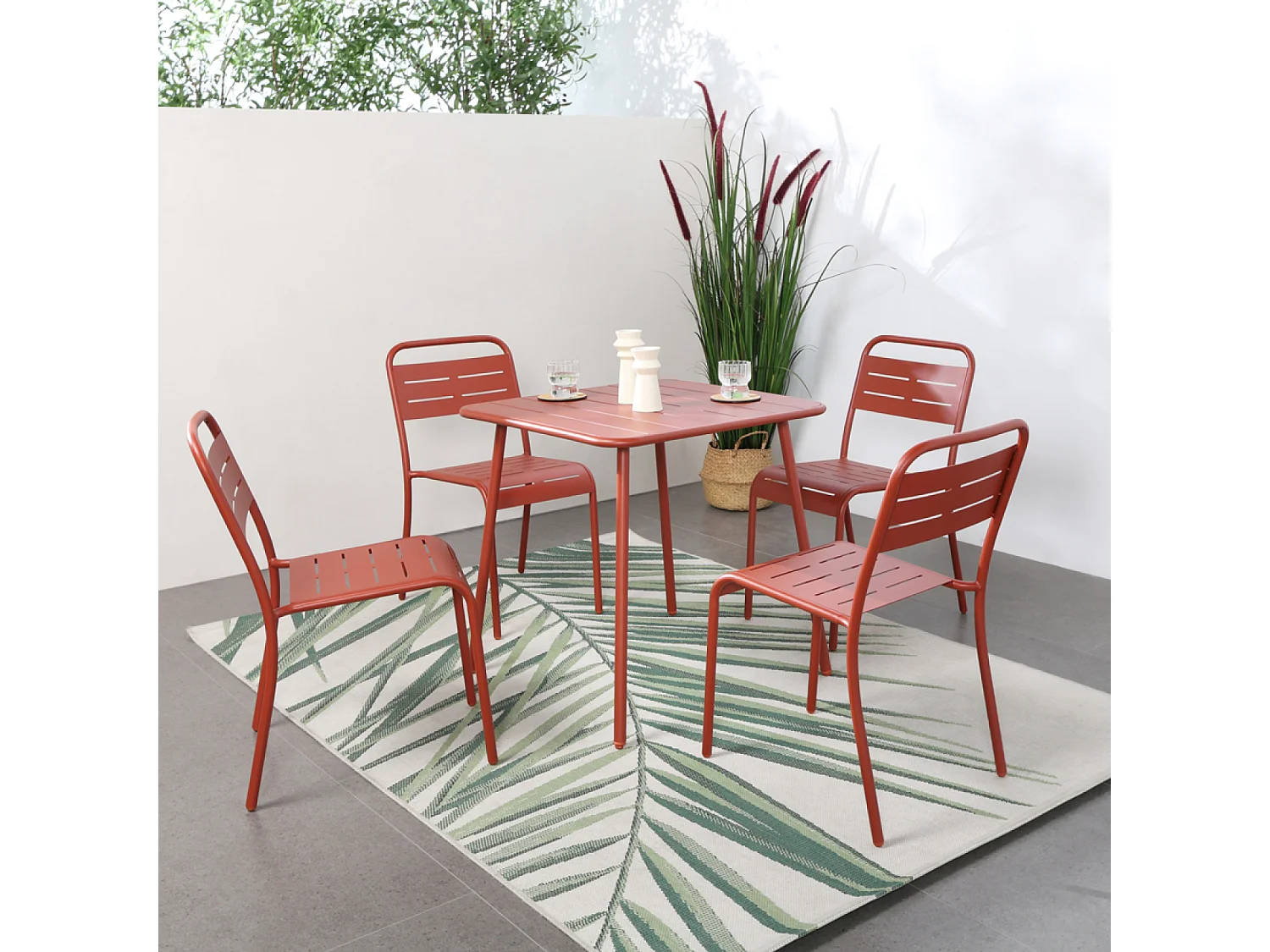 Lot de 4 chaises salon de jardin repas terracotta BERGAME