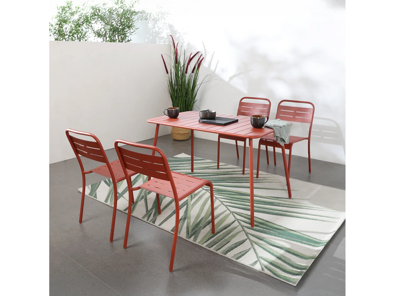 Lot de 4 chaises salon de jardin repas terracotta BERGAME