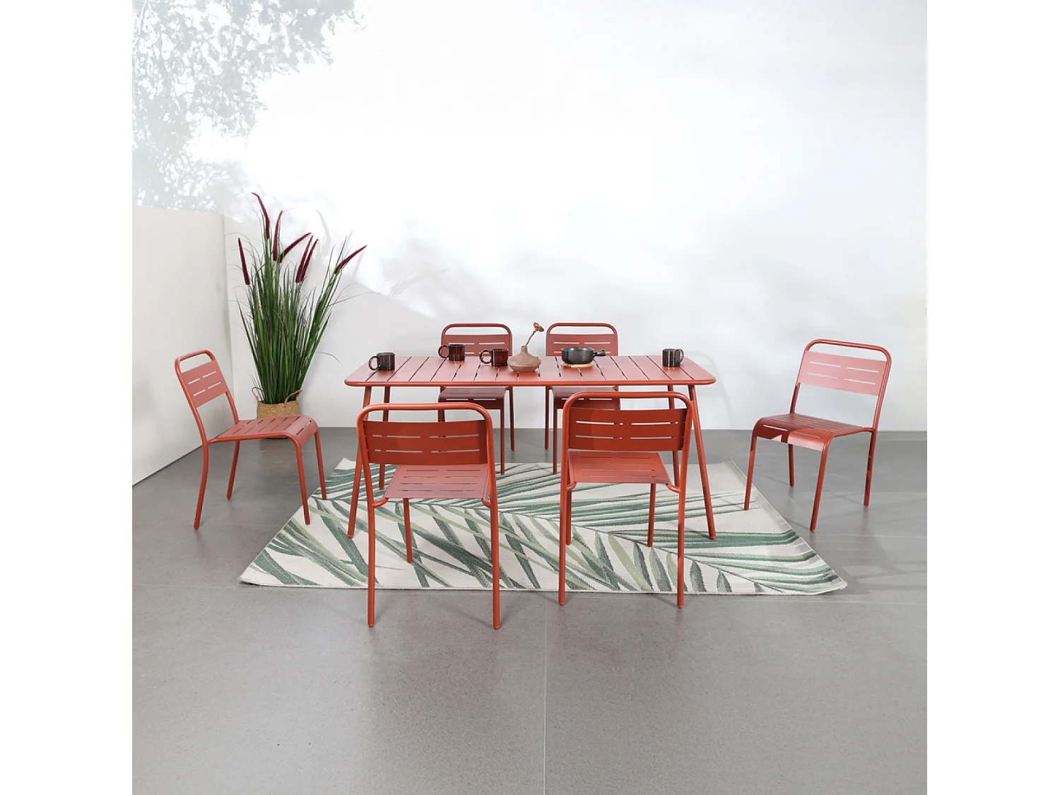Table salon de jardin repas 6 places 160x70cm terracotta BERGAME