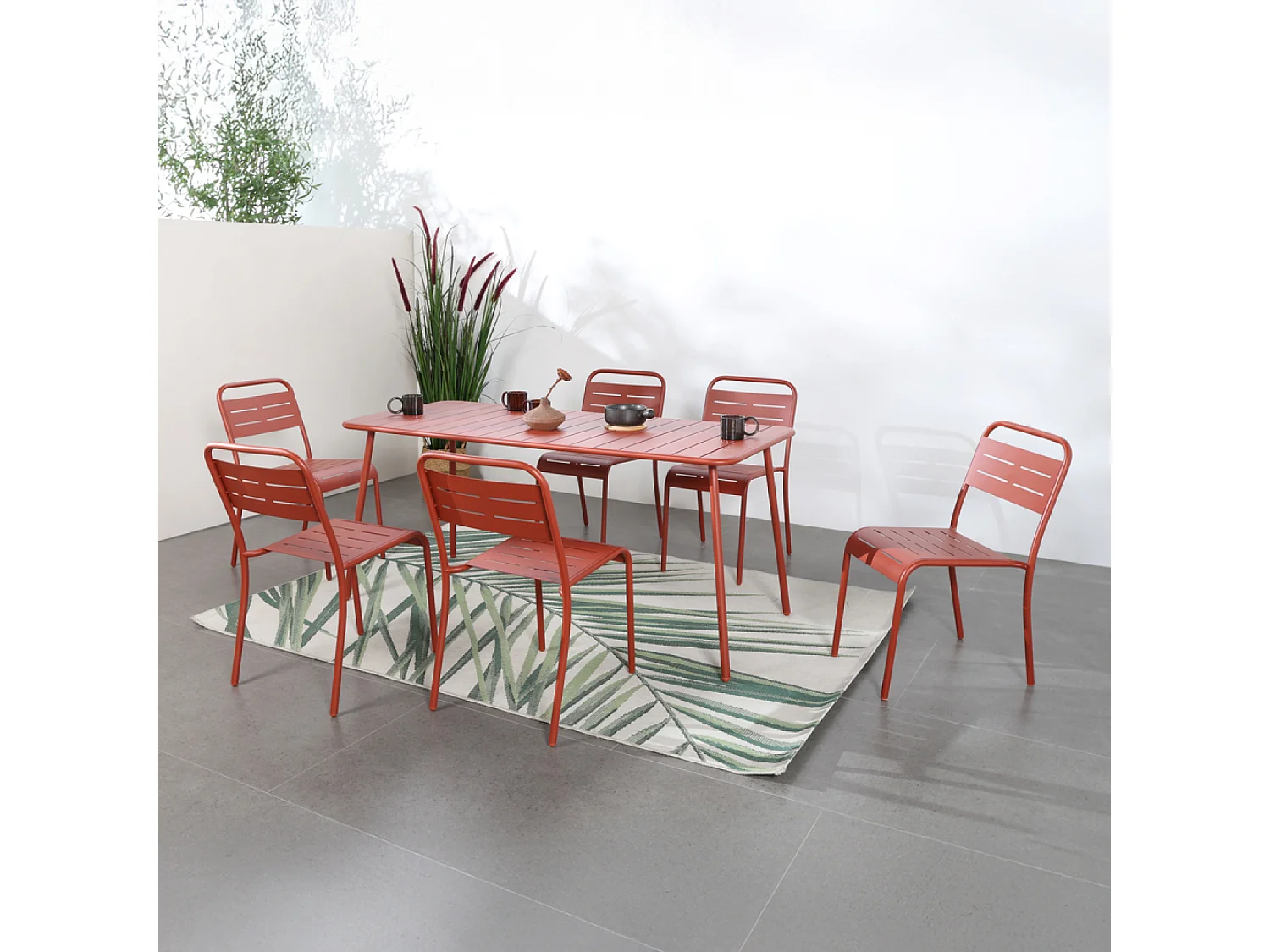 Table salon de jardin repas 6 places 160x70cm terracotta BERGAME