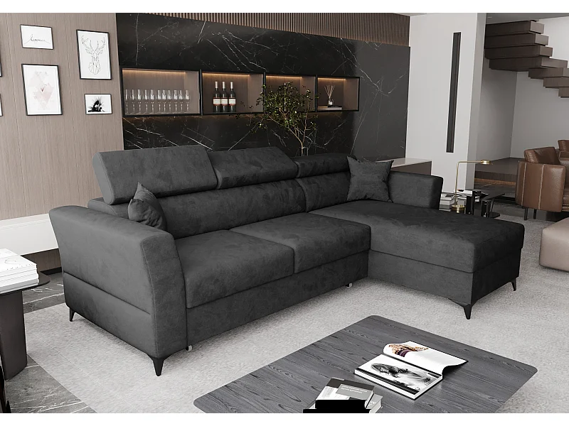 AX LIVING Ecksofa klein Schlaffunktion Ribella 265cm antrazit L-Form R