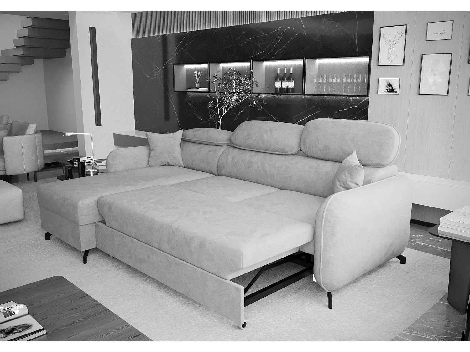 AX LIVING Hoekbank L vorm Ribella 265cm in Olijfgroen Bedfunctie L