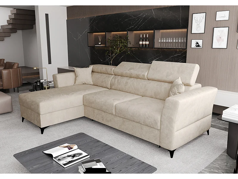 AX LIVING petit canapé d’angle avec fonction de couchage Ribella – 265 cm, beige G