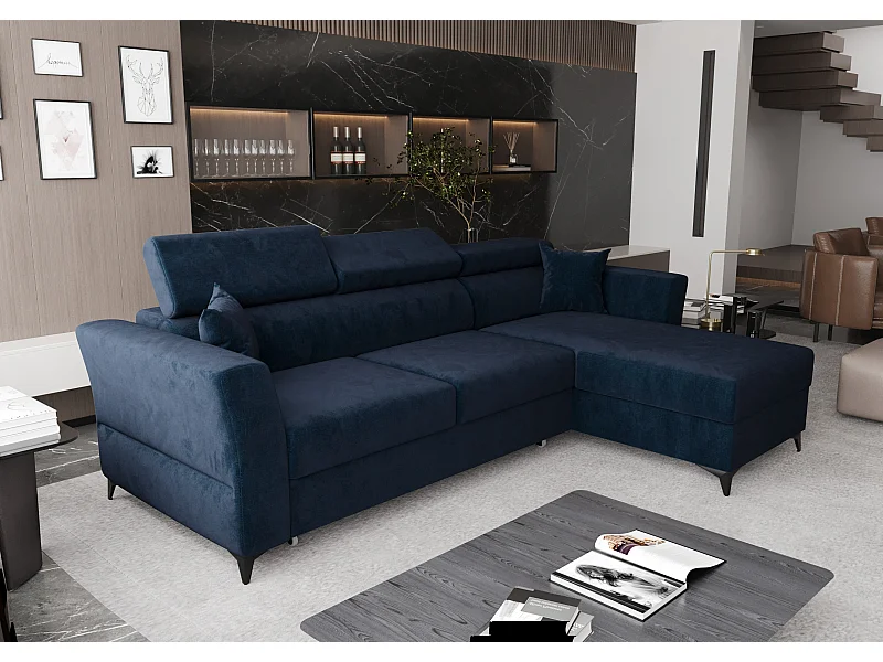 AX LIVING petit canapé d’angle avec fonction de couchage Ribella – 265 cm, bleu D