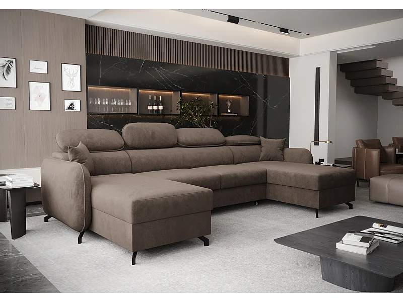 AX LIVING canapé d’angle avec fonction de couchage Ribella 5 345 cm velours brun forme U