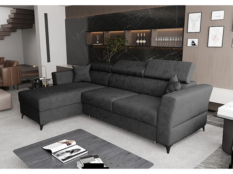 AX LIVING Hoekbank Ribella L 265 cm – antraciet met slaapfunctie L