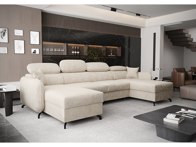 AX LIVING canapé d’angle avec fonction de couchage Ribella 5 345 cm velours crème forme U