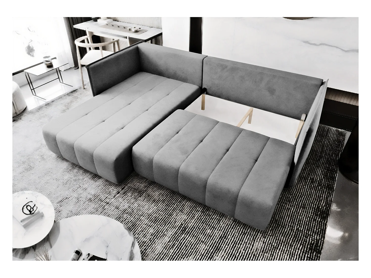 AX LIVING Schwarz Ecksofa mit Schlaffunktion Florinna 248cm L-Form