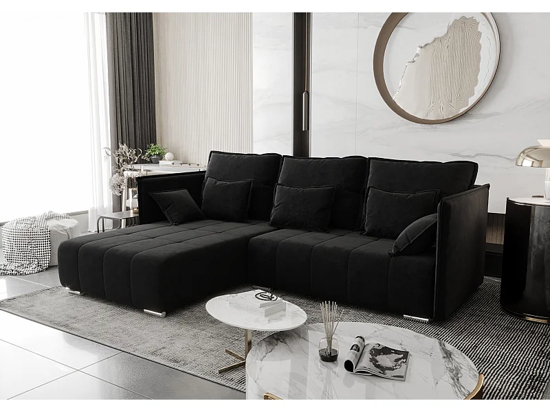 AX LIVING canapé d’angle noir avec fonction de couchage Florinna 248 cm en forme de L