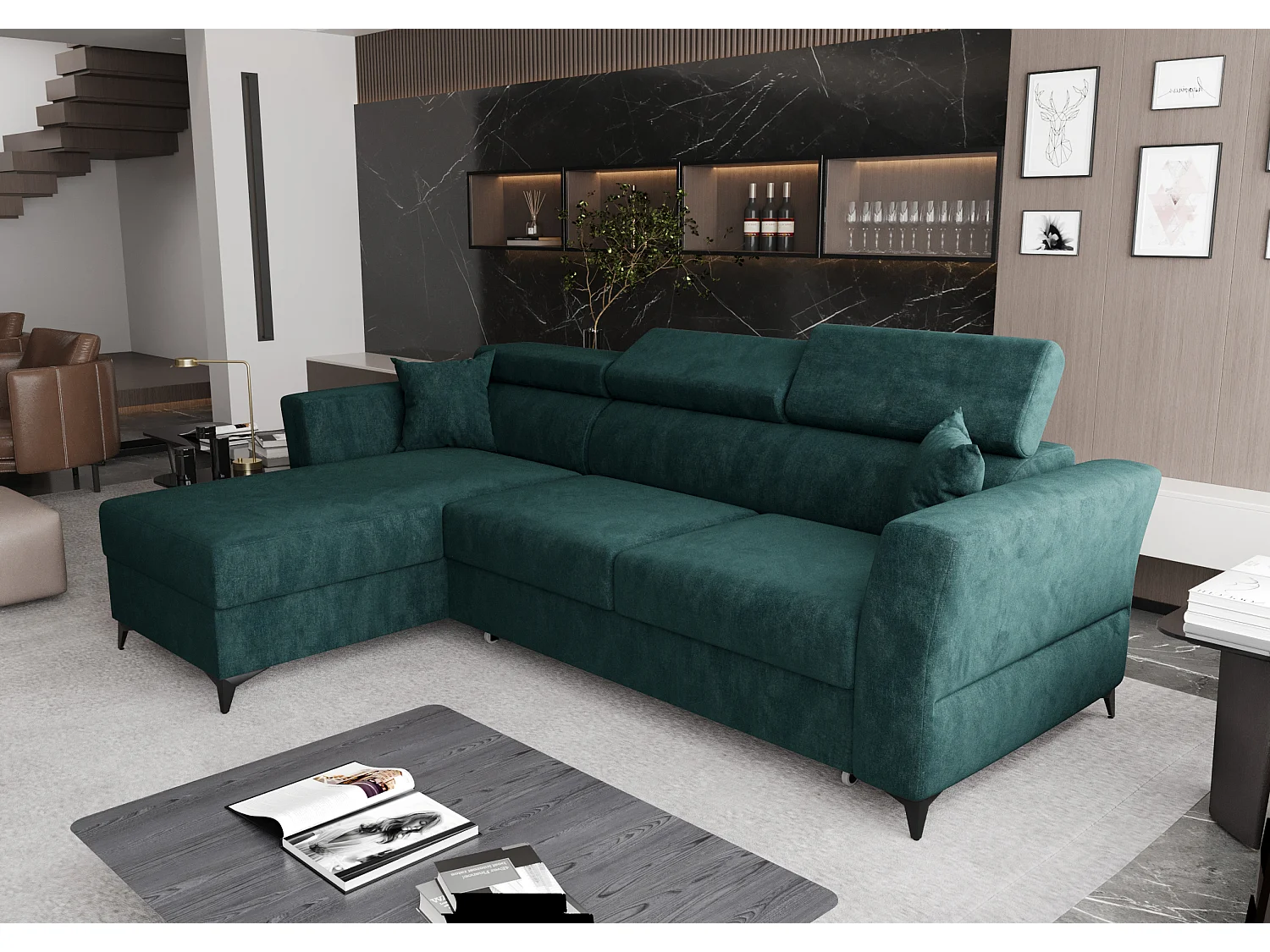 AX LIVING Ecksofa klein Schlaffunktion Ribella 265 cm türkis L-Form L