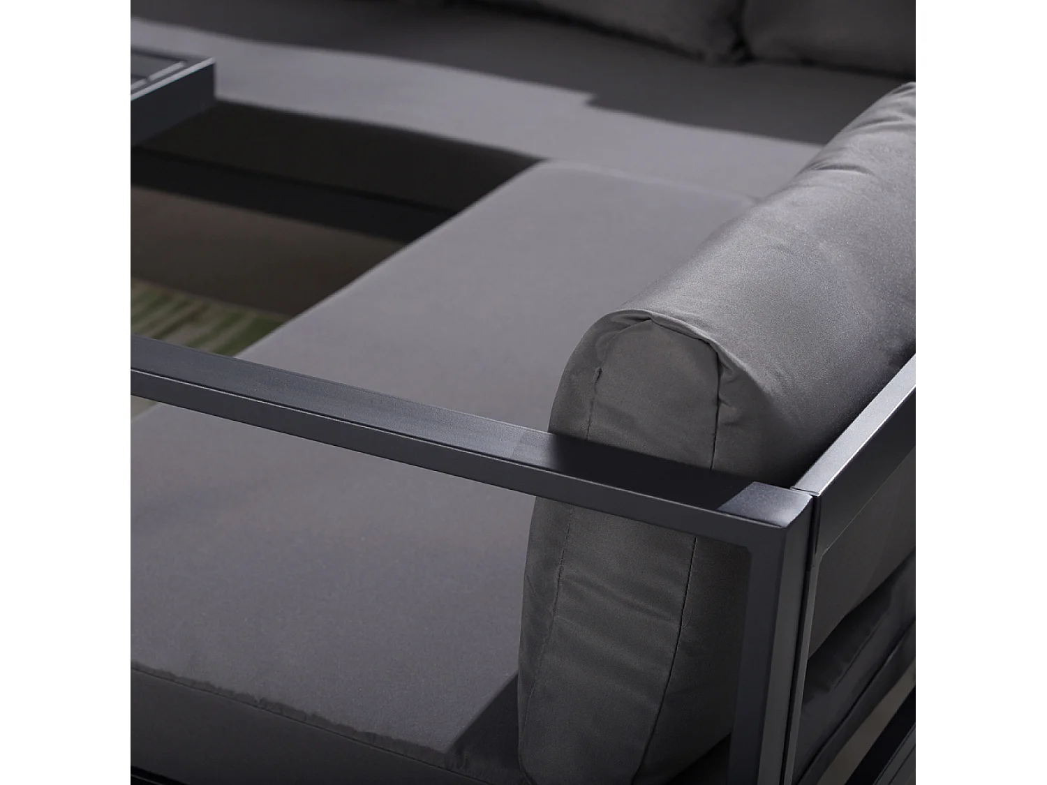 Salon de jardin gris foncé 7-9 places canapé + 2 bancs MARBELLA