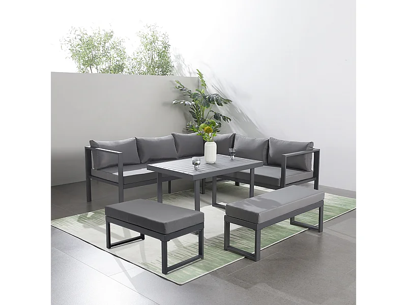 Loungeset Marbella donkergrijs 7/9 zitplaatsen - Comfortabel en elegant voor moderne buitenruimtes