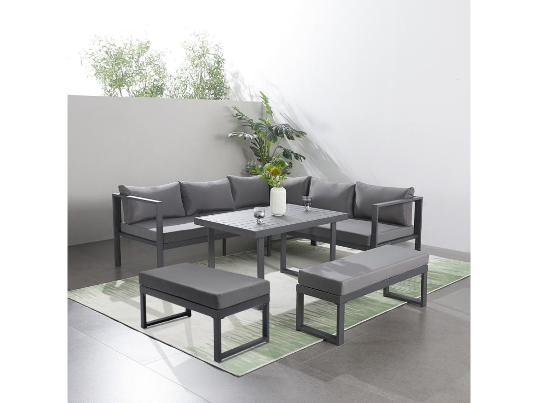Conjunto de jardín Marbella gris oscuro 7/9 plazas - Cómodo y elegante para exterior moderno