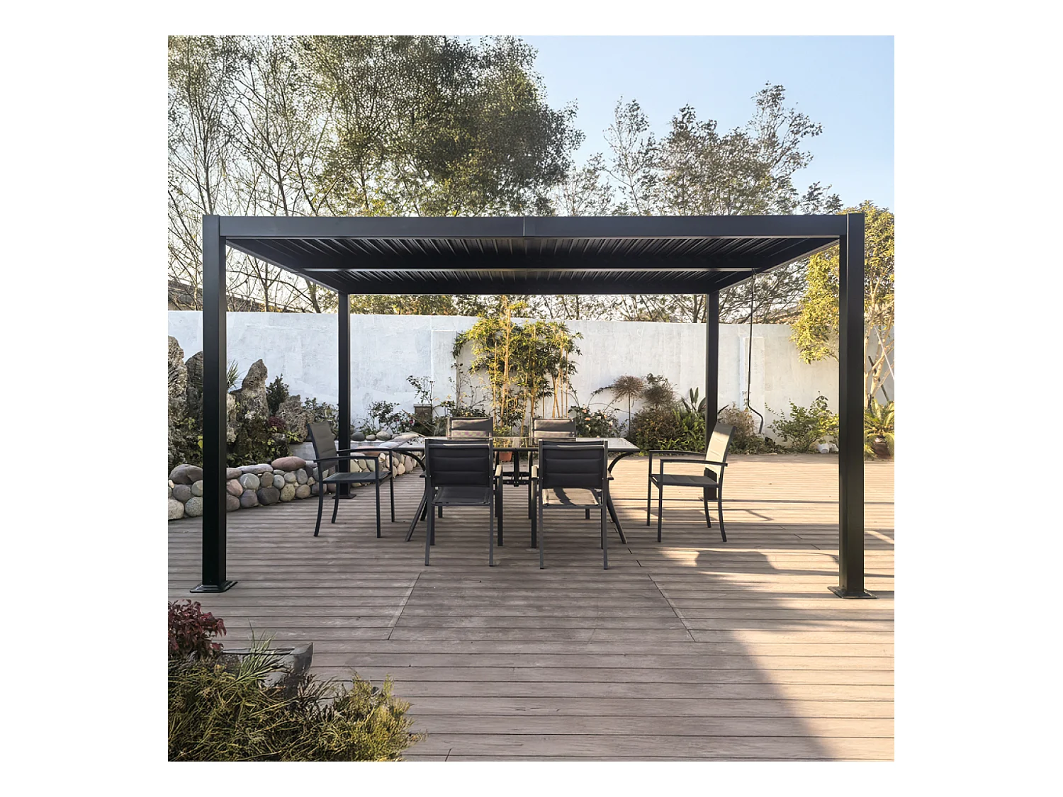 Pergola bioclimatique 4x3m structure et lames en aluminium gris anthracite NAXOS
