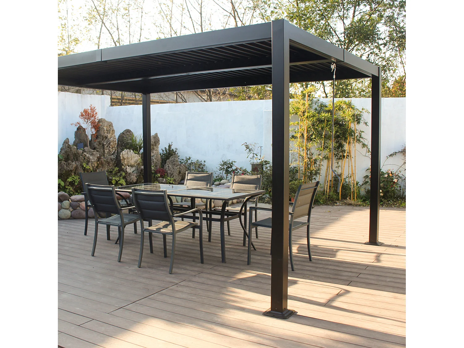 Pergola bioclimatica 4x3m, struttura e lamelle in alluminio NAXOS grigio antracite