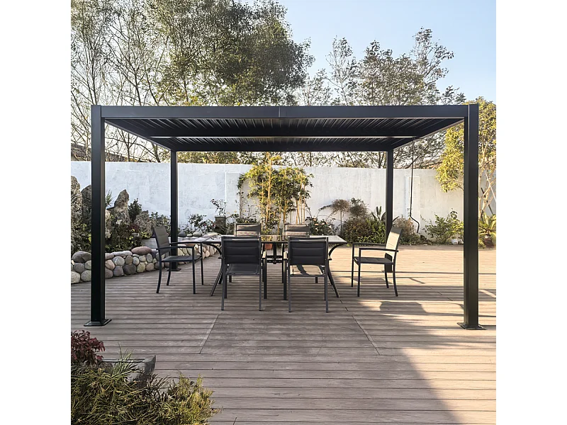 Pergola bioclimatique 4x3m structure et lames en aluminium gris anthracite NAXOS