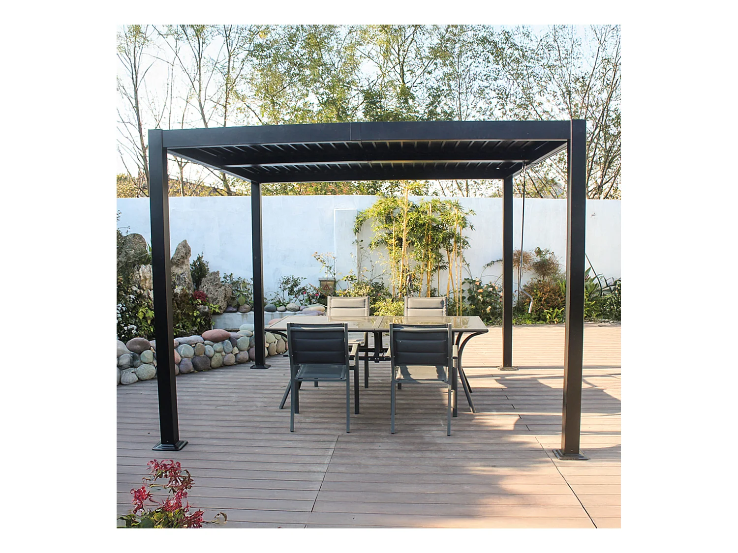 Pergola bioclimatique 3x3m structure en aluminium noir HYDRA