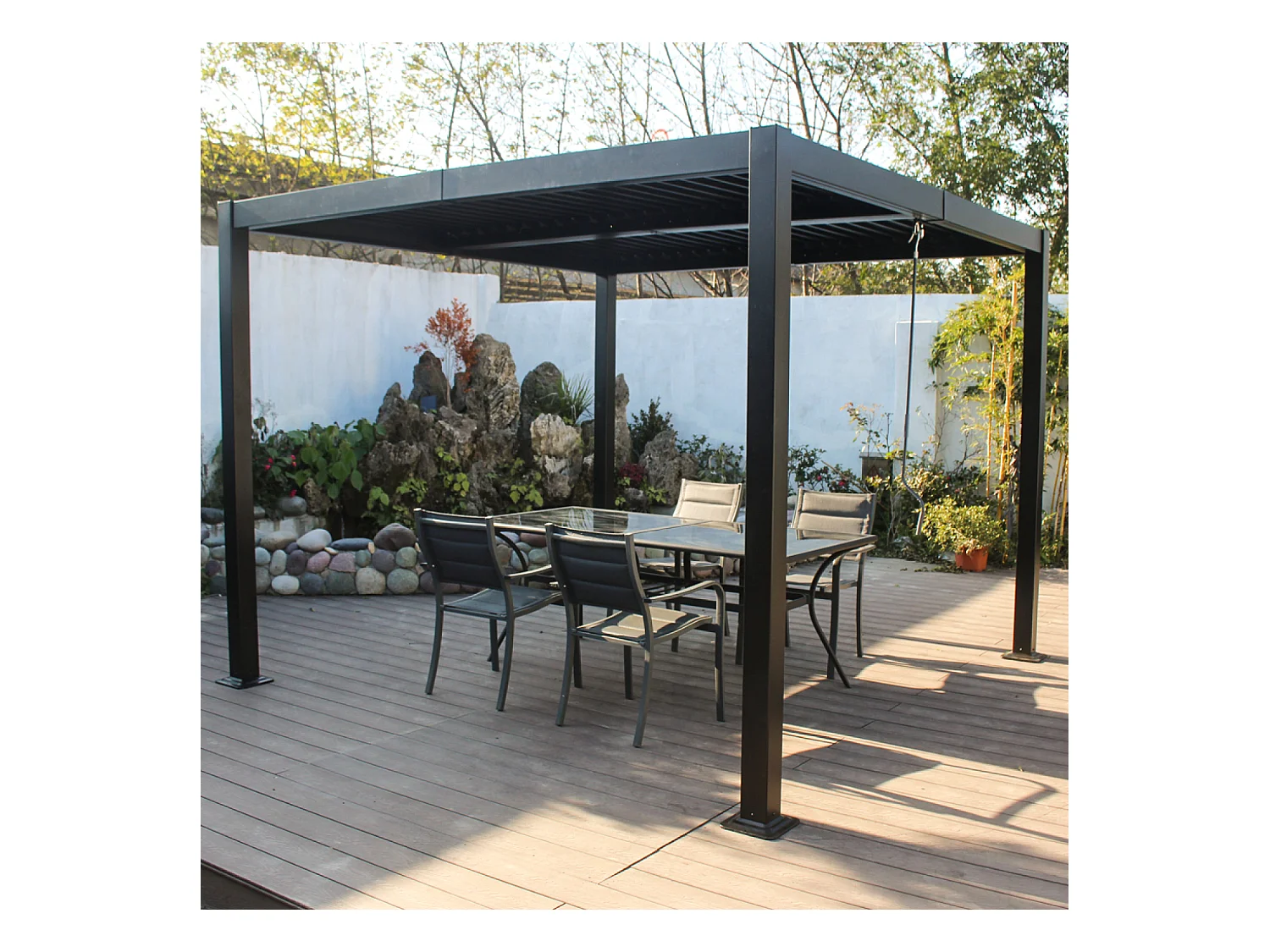Pergola bioclimatique 3x3m structure en aluminium noir HYDRA