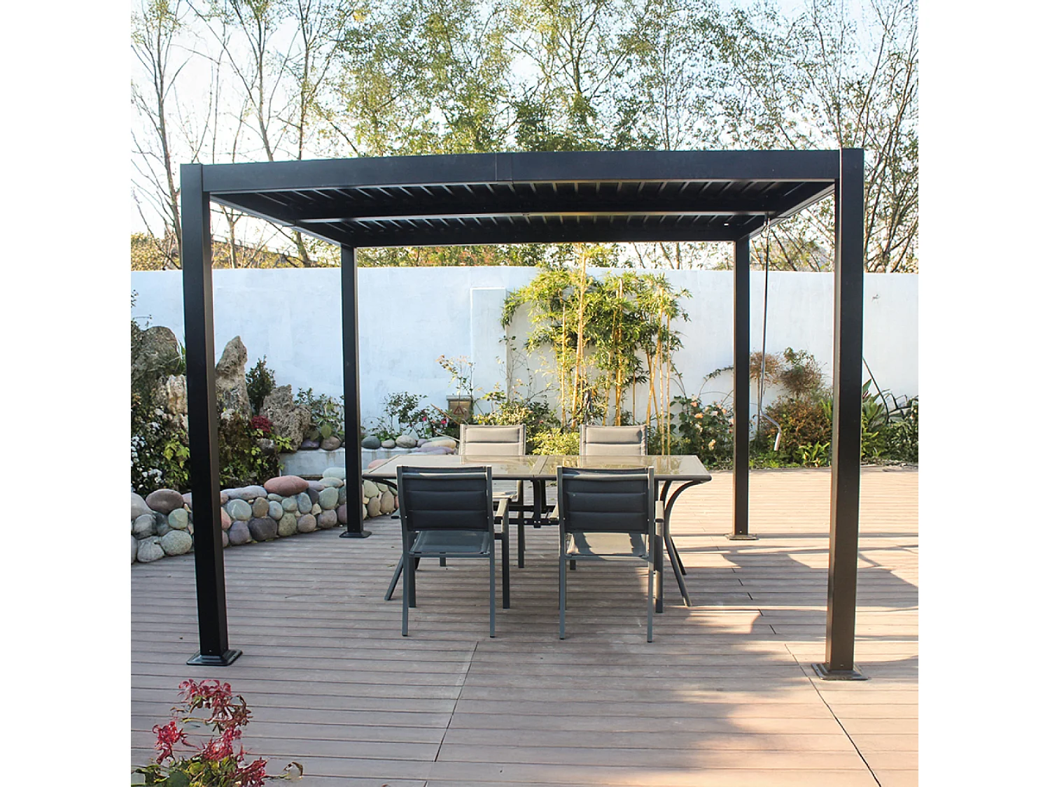 Bioklimatische pergola 3x3m van antracietgrijs aluminium HYDRA