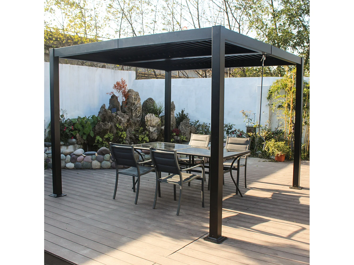 Bioklimatische pergola 3x3m van antracietgrijs aluminium HYDRA