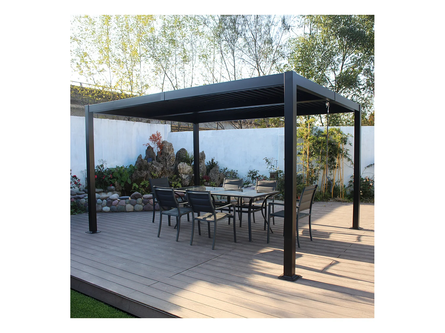 Bioklimatologische pergola 4x3m in antraciet grijs aluminium met verstelbare lamellen HYDRA