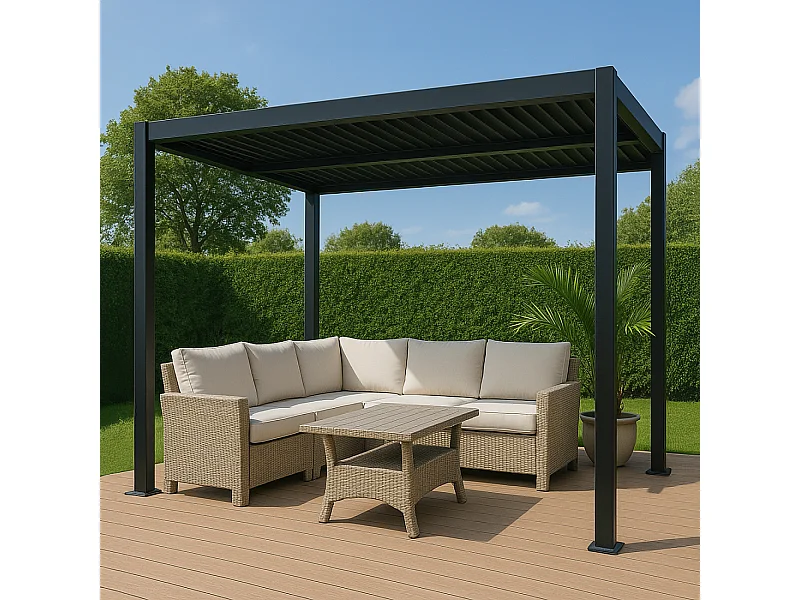 Bioklimatologische pergola 4x3m in antraciet grijs aluminium met verstelbare lamellen HYDRA