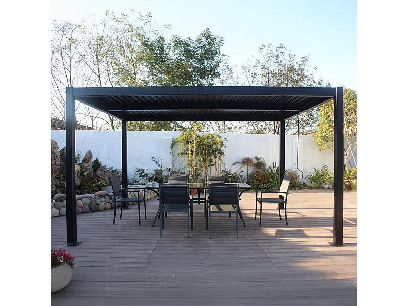 Pergola bioclimatique 4x3m structure en aluminium noir HYDRA
