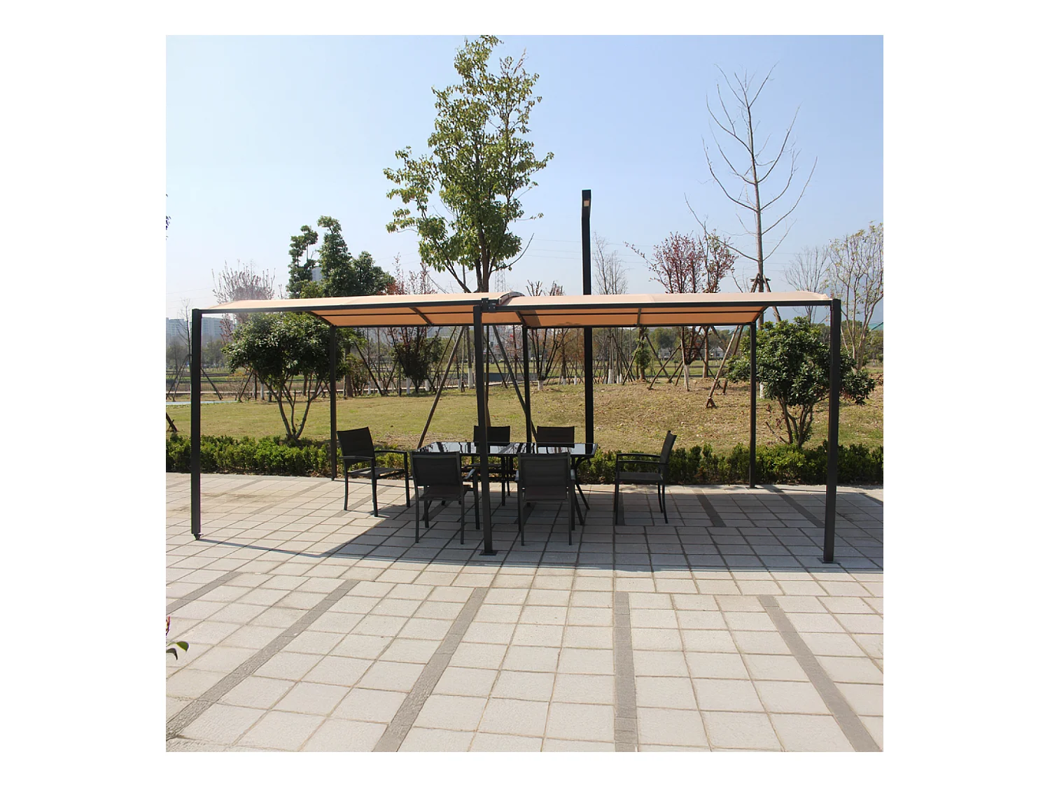 Pergola coulissante extensible et carport 9m² jusqu'à 16m² gris et beige ICARIA