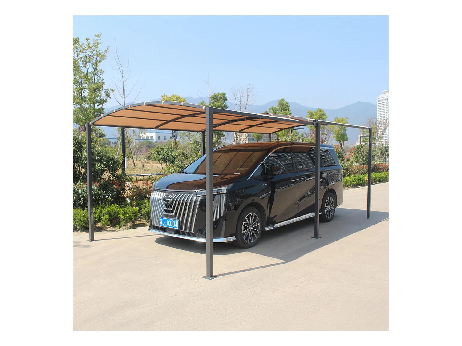 Pergola coulissante extensible et carport 9m² jusqu'à 16m² gris et beige ICARIA