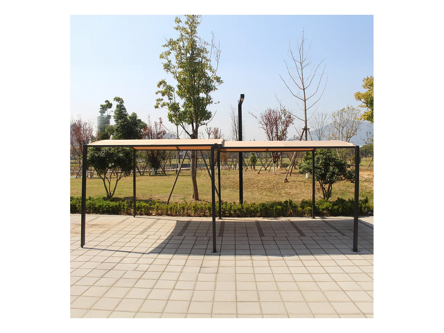 Pergola coulissante extensible et carport 9m² jusqu'à 16m² gris et beige ICARIA