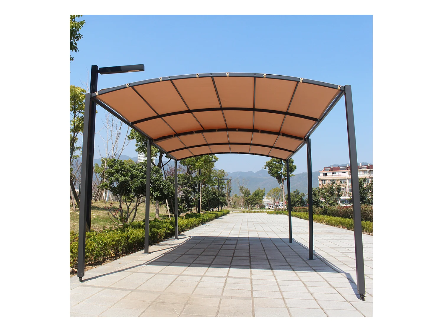 Pergola coulissante extensible et carport 9m² jusqu'à 16m² gris et beige ICARIA