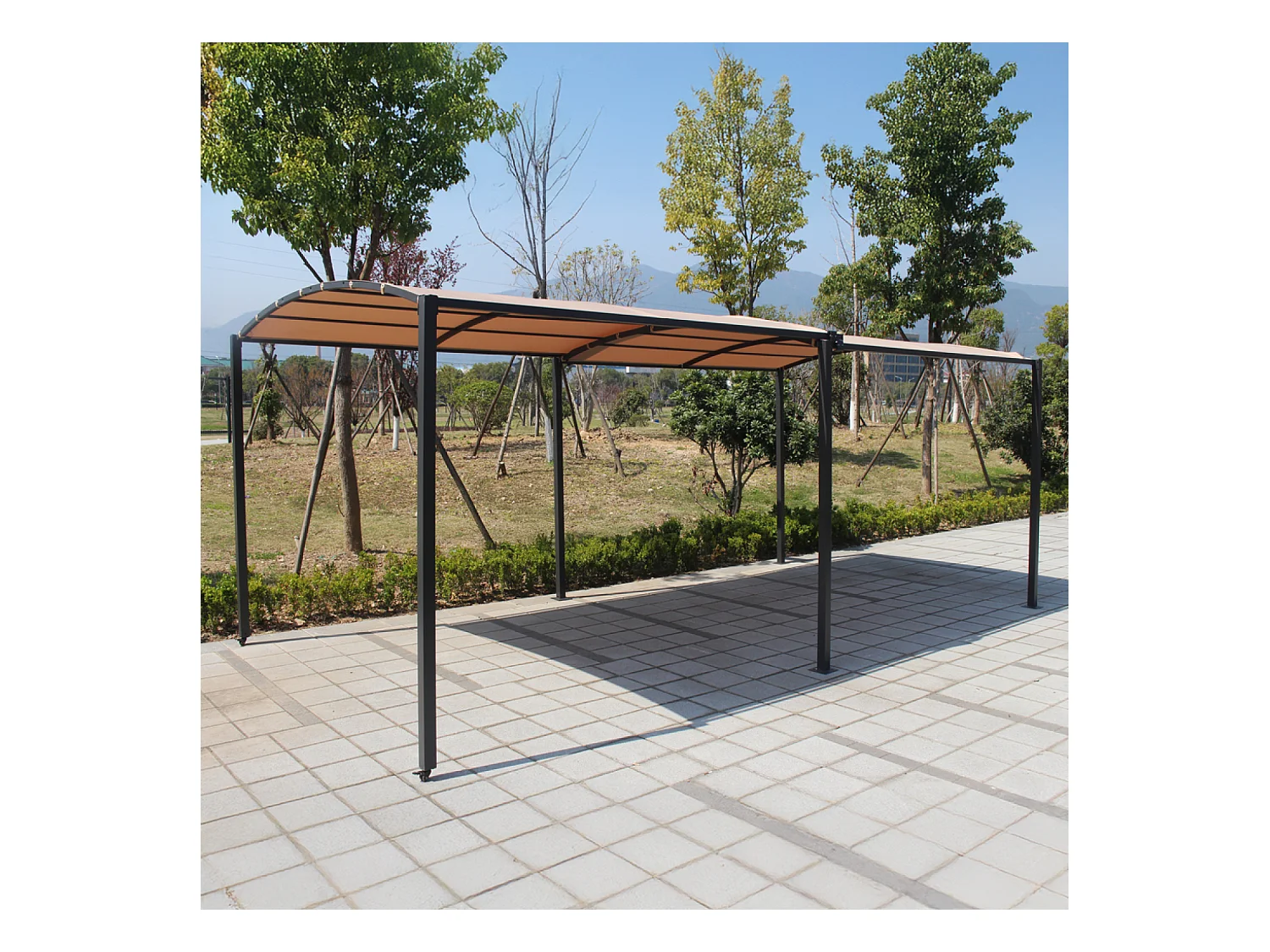 Pergola coulissante extensible et carport 9m² jusqu'à 16m² gris et beige ICARIA