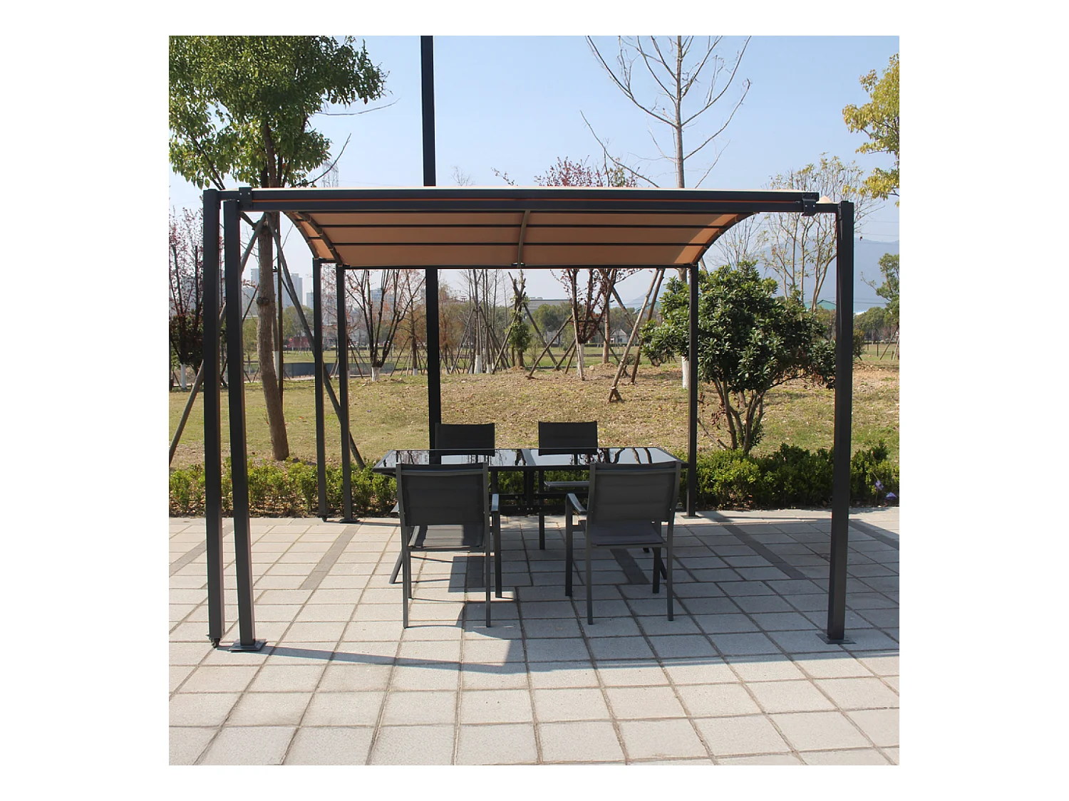 Pergola coulissante extensible et carport 9m² jusqu'à 16m² gris et beige ICARIA