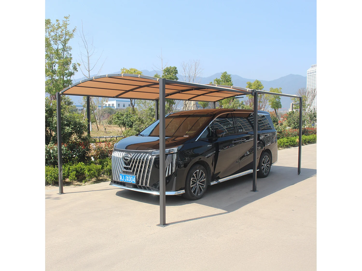 Pergola coulissante extensible et carport 9m² jusqu'à 16m² gris et beige ICARIA