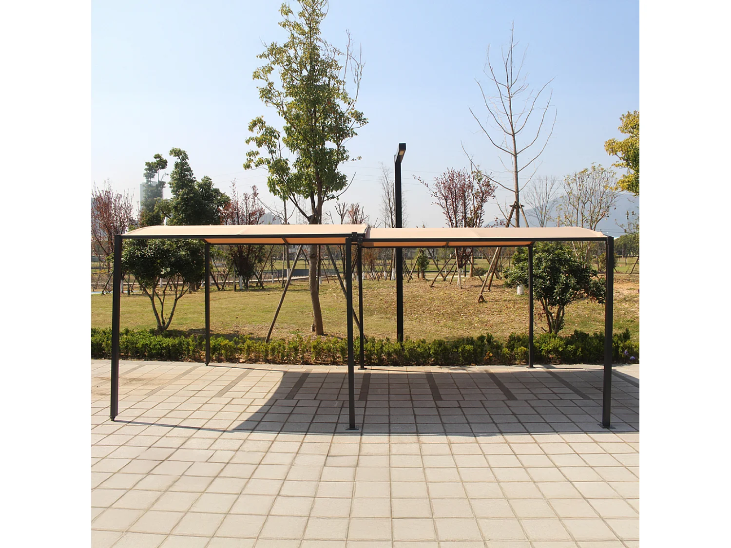 Pergola coulissante extensible et carport 9m² jusqu'à 16m² gris et beige ICARIA