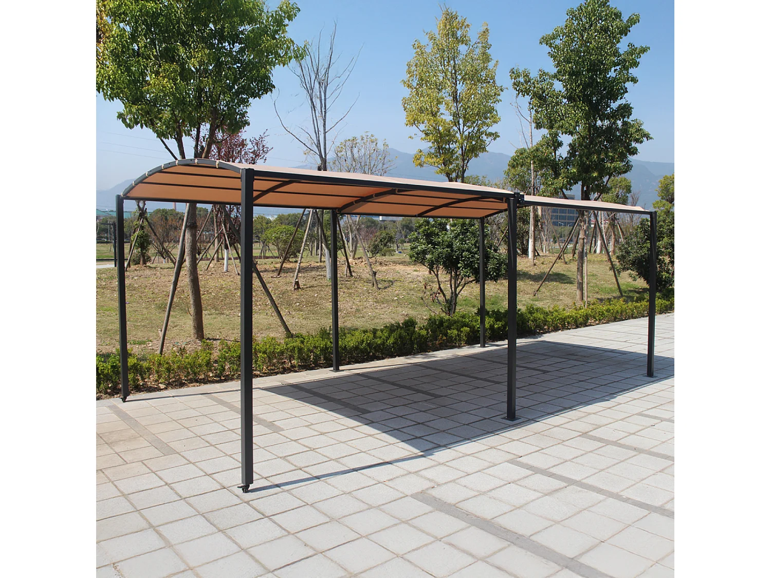 Pergola coulissante extensible et carport 9m² jusqu'à 16m² gris et beige ICARIA