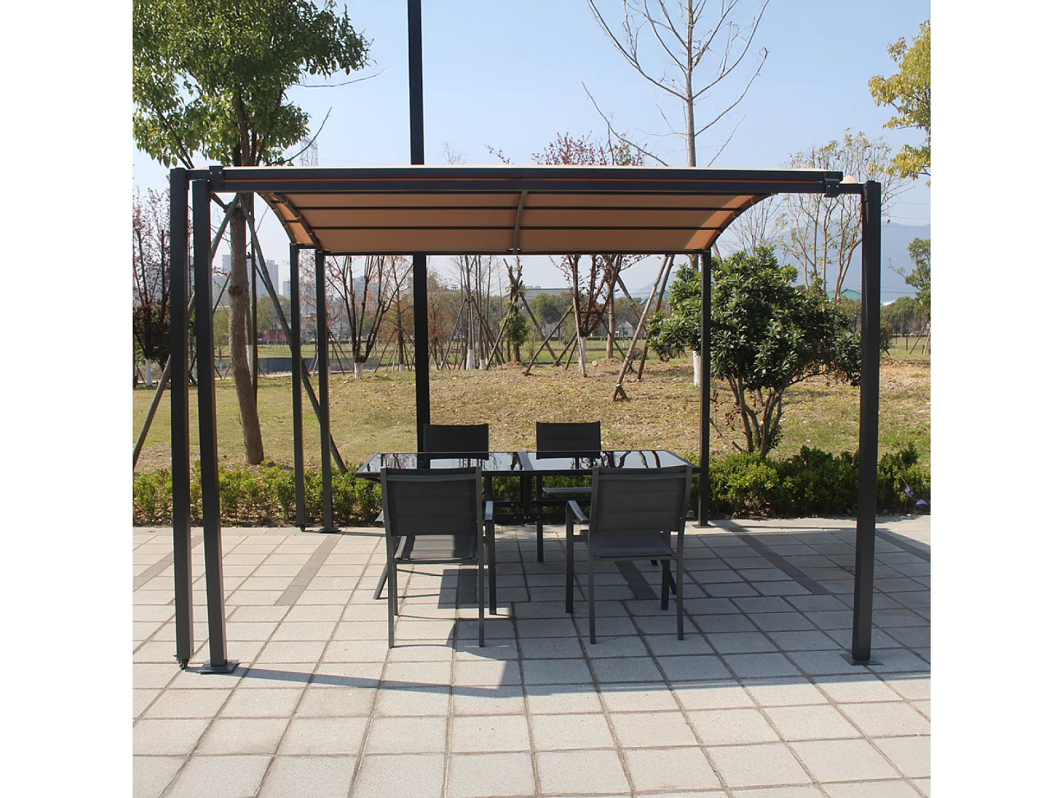 Pergola coulissante extensible et carport 9m² jusqu'à 16m² gris et beige ICARIA