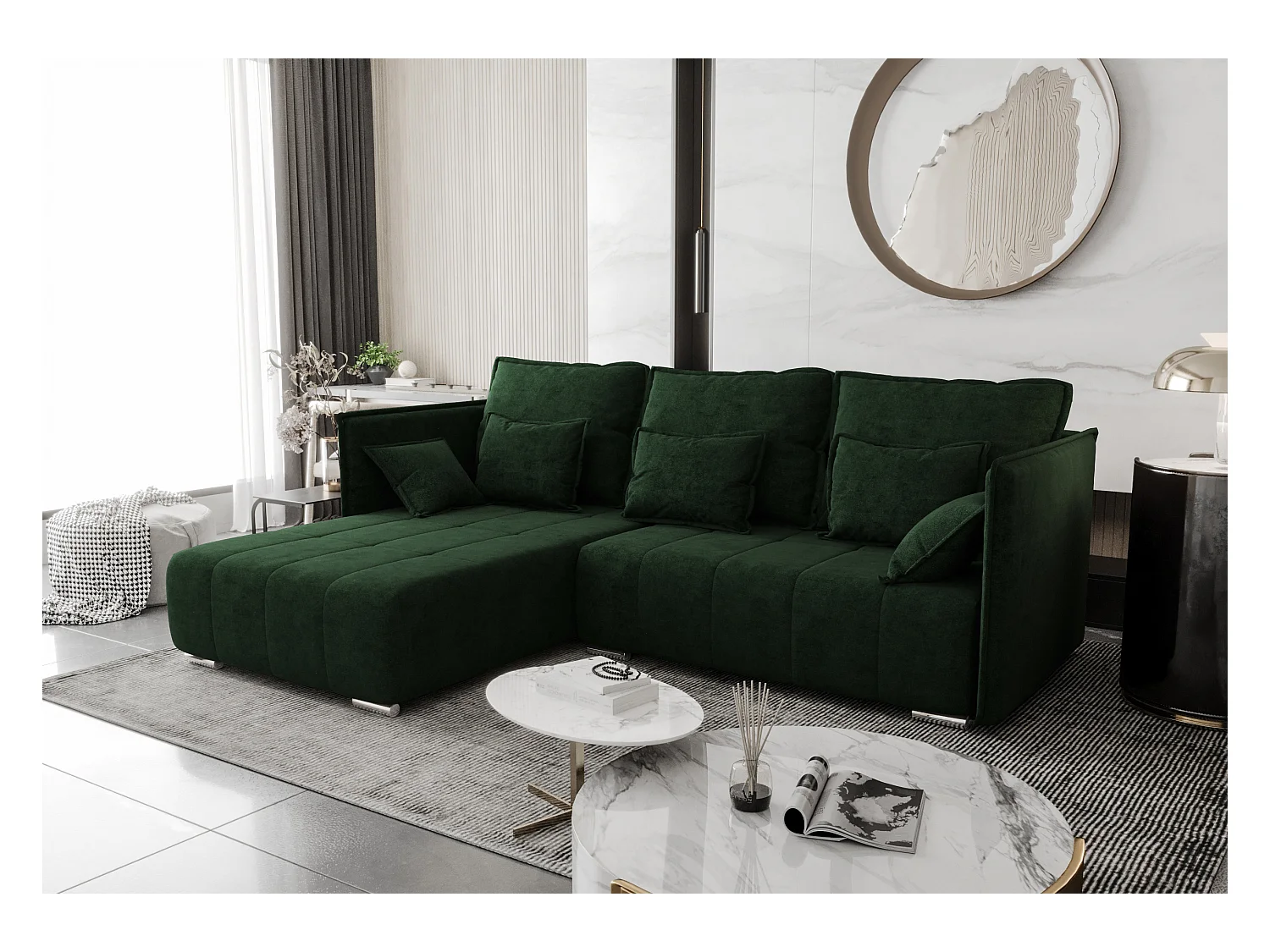 AX LIVING Ecksofa mit Schlaffunktion Grün Florinna 248cm L-Form