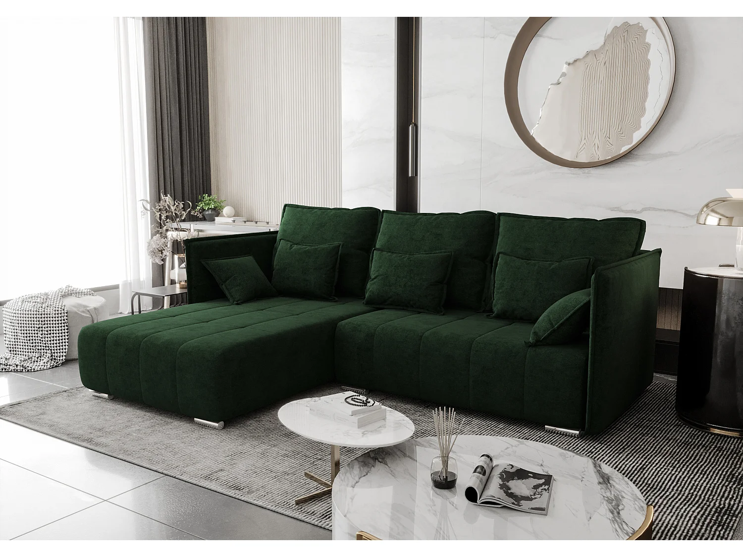 AX LIVING Ecksofa mit Schlaffunktion Grün Florinna 248cm L-Form