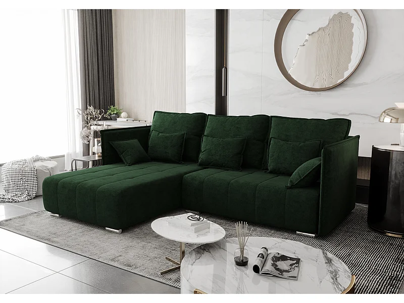 AX LIVING canapé d’angle vert avec fonction de couchage Florinna 248 cm en forme de L
