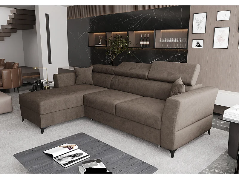 AX LIVING Ecksofa klein mit Schlaffunktion Ribella 265cm breit Braun L