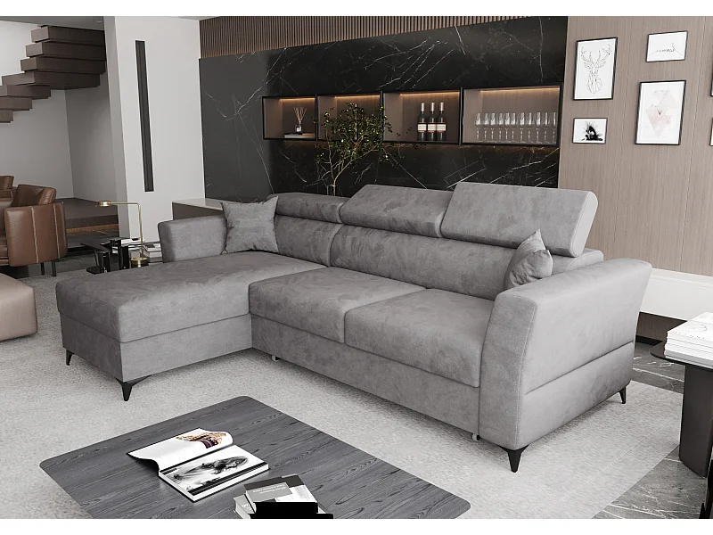 AX LIVING Hoekbank Ribella 265 cm – grijs met slaapfunctie & comfort L