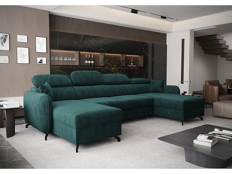 AX LIVING canapé d’angle avec fonction de couchage Ribella 5 345 cm velours turquoise forme U