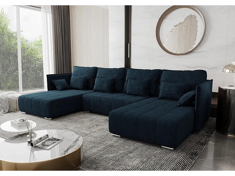 AX LIVING U Form Sofa mit Schlaffunktion Florinna Blau 345cm