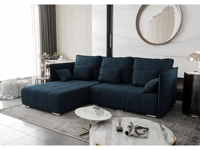AX LIVING canapé d’angle bleu avec fonction de couchage Florinna 248 cm en forme de L