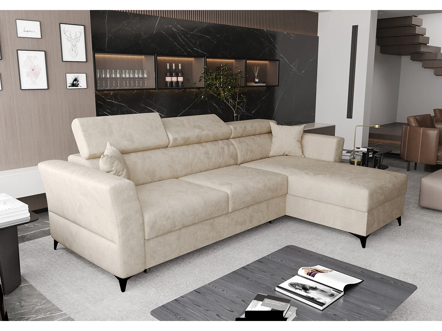 AX LIVING Ecksofa klein mit Schlaffunktion Ribella – 265 cm, Beige R