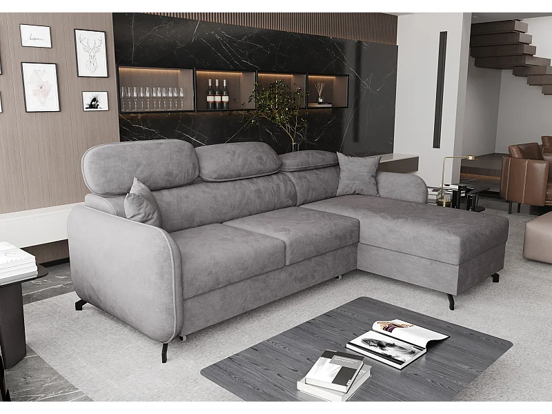 AX LIVING Ecksofa mit Schlaffunktion Ribella 5 L-Form 265 Samt Grau R